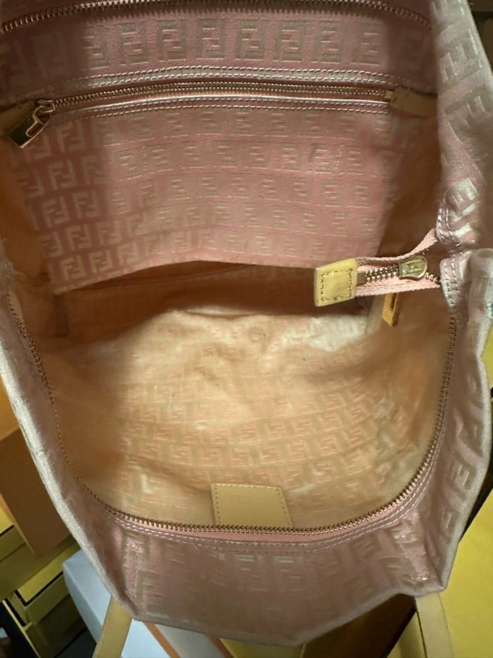 Fendi Pink Jacquard FF Logo Tote with Tan Leather Handles - Picture 7 of 11